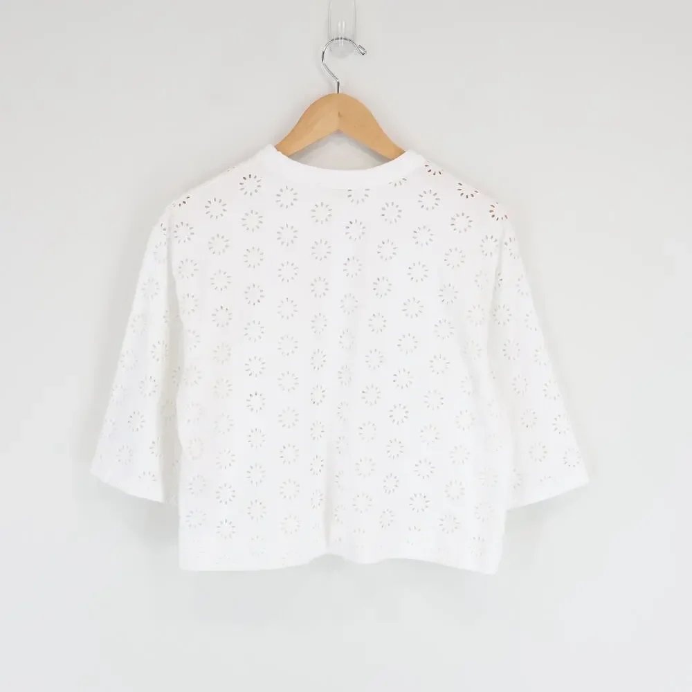 Madewell Embroidered Wide Sleeve Boxy Cotton Tee White Size Small - Picture 6 of 7